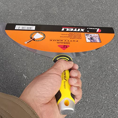 Large Putty Scraper 12" Stainless Steel Putty Knives with Plastic Ergonomic Handle for Taping Paint Wall Floor Tile, Metal Spackle Tools Knife,Remover for Wood, Wallpaper Scraper (12") - size: 12"