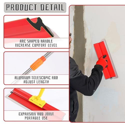 Drywall Tools Skimming Blade Set with Extension Handle and Transport Case - Two Sets of 10"" 15"" 24"" & 31"" Thickened Blades, Professional Drywall Finishing Tools for Drywall/Wallboard