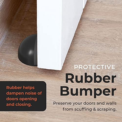 Stainless Steel Rubber Floor Mounted Hemisphere Door Stopper NYCO Architectural Hardware-Heavy Duty Door Bumper for Wall Protection- Modern Universal Door Slam Stopper-1.7”x 0.9" (Black Finish)