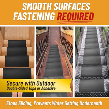 Ottomanson Bullnose Stair Treads Outdoor – Dots Heavy-Duty Non-Slip Stair Mats – Best Grip on Concrete, Brick & Textured Step – Fastening Required for Wooden & RV Steps, Pack of 5 - color: Black Grip Dots - Bullnose