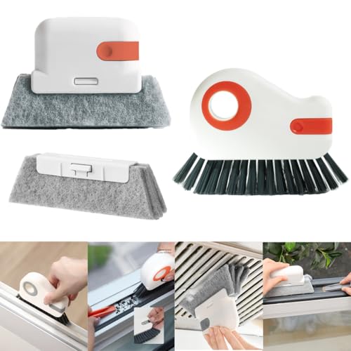 Orange Window Track Cleaning Brush with Hidden Scraper for Sliding Door and Window Tracks - color: Orange