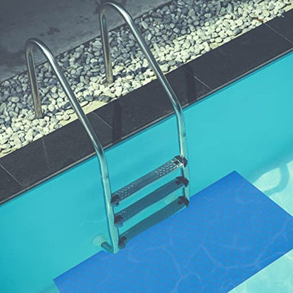 Large Swimming Pool Ladder Mat, 15"x39" Protective Non-Slip Pool Step Pad for Above Ground Swimming Pools Liner and Stairs (Blue, Round Texture)