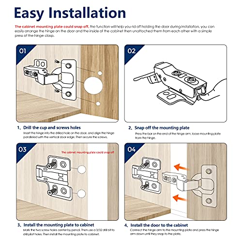 Ravinte 4 Pack 2 Pairs European Kitchen Cabinet Hinges Soft Close Full Overlay Cabinet Door Hinges Heavy-Duty Frameless Adjustable Concealed Cabinet Cup Hinge - size: Full Overlay