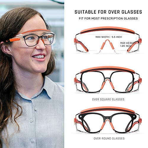 Anti Fog Safety Glasses Safety Goggles Over Glasses Protective Glasses with Anti Scratch Lenses Adjustable - color: Orange