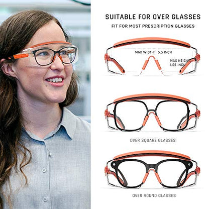 Anti Fog Safety Glasses Safety Goggles Over Glasses Protective Glasses with Anti Scratch Lenses Adjustable - color: Orange