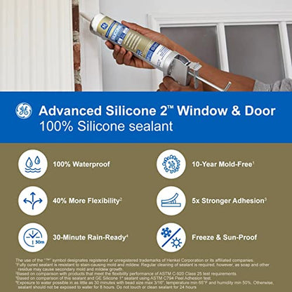 GE Advanced Silicone Window & Door Sealant Clear, 10.1 oz, 1, Cartridge