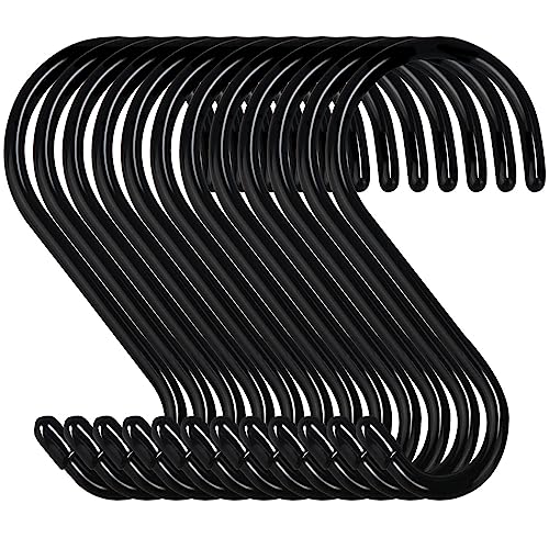 DINGEE 4 Inch 12 Pack S Hooks - Heavy Duty, Large Rubber Coated Black Non Slip Metal Hooks for Closet, Garden, Jeans, Plants, Jewelry, Pot, Pan, Cups, Towels - color: Black, size: 4 Inch-12 Pack