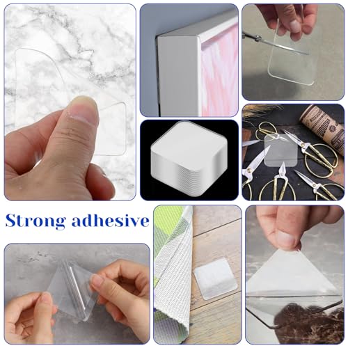 20 Pcs Double Sided Adhesive Square Pads, 2.4" Removable Clear Square Adhesive Wall Tape Stickers for Hanging, Waterproof Squares Heavy Duty Double-Sided Nano Tape for DIY Craft Home Office Shower