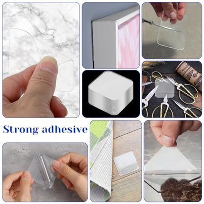 20 Pcs Double Sided Adhesive Square Pads, 2.4" Removable Clear Square Adhesive Wall Tape Stickers for Hanging, Waterproof Squares Heavy Duty Double-Sided Nano Tape for DIY Craft Home Office Shower