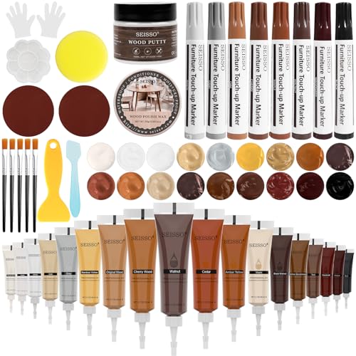 Wood Furniture Repair Kit- 40 Sets, Wood Fillers Hardwood Laminate Repair Kit with 18 Colors Oak Walnut, Wood Putty Touch Up Kit- Cover Wood Scratches, Stains, Holes for Table, Door, Veneer, Cherry