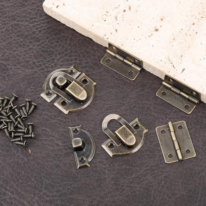 Thinp Antique Bronze Jewelry Box Hinges and Latches, Retro Small Hinges for Wooden Box Metal Small Hinge for Wood Boxes Project Cabinet with Matching Screws (2* Catch + 4* Hinges)