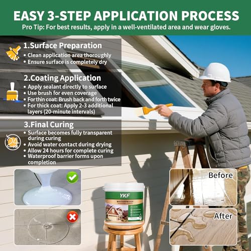 YKF Transparent Waterproof Sealant 12 Oz, Clear Water-Based Leak Repair Coating for Roof, Wall, Bathroom, Shower, Kitchen, Concrete, Wood, Metal, Indoor & Outdoor - style: Crystal Clear 12 OZ