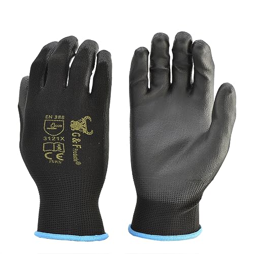 G & F Work Gloves for Men, Lightweight Grip, Polyurethane Coated, Touchscreen Compatible, Flexible & Breathable, Durable Construction, Ideal for Gardening, Mechanics, and General Duty Tasks, 12 Pairs - size: XX-Large