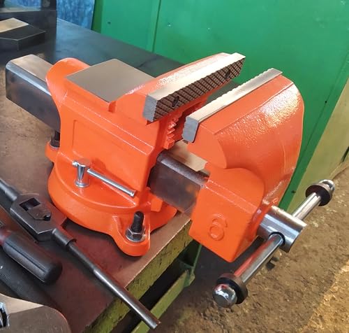 Forward Bench Vise 8 Inch Ductile Iron Bench Vice with 360 Degree Swivel Base and Channel Steel Guide Bar 30808 (8") - size: 8 Inch
