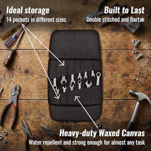 Under NY Sky Tool Roll Organizer, Heavy-Duty Wrench Bag, Portable Hand Tool Pouch for Mechanics, Electricians, and Hand Tools - color: 14 Slots Gray