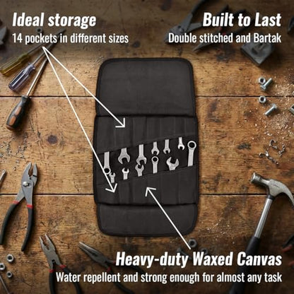 Under NY Sky Tool Roll Organizer, Heavy-Duty Wrench Bag, Portable Hand Tool Pouch for Mechanics, Electricians, and Hand Tools - color: 14 Slots Gray