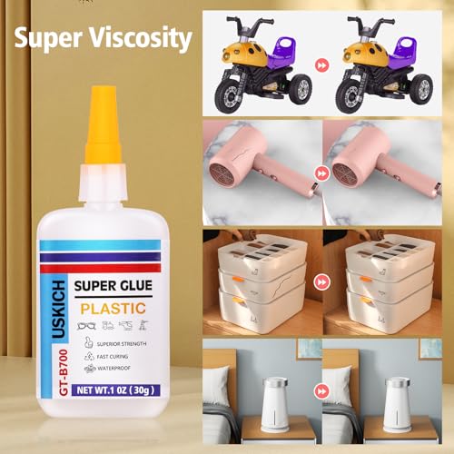 Super Glue for Plastic with Anti Clog Cap. 6 x 1 fl oz,Plastic Glue- Adhesive CA Glue for Model and Miniature,Suitable for PLA, ABS,PVC,3D Printing,Toys,Legos.Heavy Duty Model Repair Kit, Quick Dry - style: Plastic-Glue