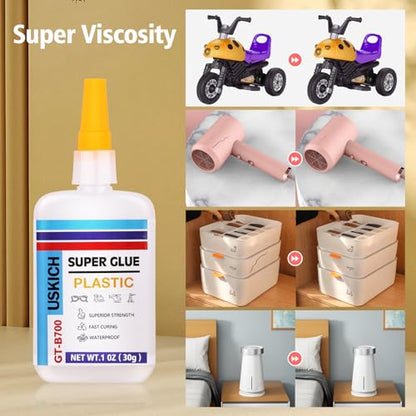 Super Glue for Plastic with Anti Clog Cap. 6 x 1 fl oz,Plastic Glue- Adhesive CA Glue for Model and Miniature,Suitable for PLA, ABS,PVC,3D Printing,Toys,Legos.Heavy Duty Model Repair Kit, Quick Dry - style: Plastic-Glue