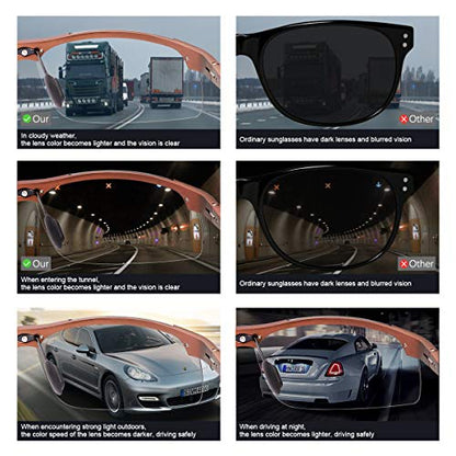 YIMI Men Photochromic Polarized Sports Sunglasses Cycling Fishing Driving Glasses UV Protection Eyeglasses Anti Glare Eyewear - color: 8177 Brown