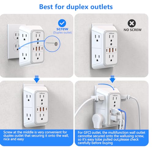 2 Pack Outlet Extender Surge Protector, 6 Outlet Splitter with 4 USB Outlet (2 USB A,2 USB C), 3Sided Power Strip with Adapter Spaced Outlets for Home, Office, Travel(White) - color: White 2PCS