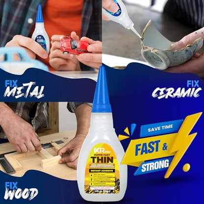 CA Glue Thin Viscosity Kit, 1.75 oz. Cyanoacrylate Glue, Super Glue for Precision Repairs, Wood, Plastic, Model Building, Crafts, and 3D Printing, Fast-Drying Adhesive for Tight Spaces and Cracks - size: 1 Pack, style: Thin CA Glue