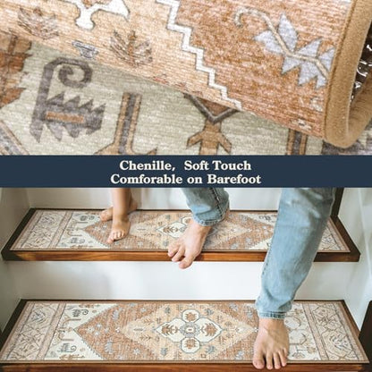 Lahome Stair Treads Non Slip 15 Pack 8" X 30" Stair Treads for Wooden Steps, Washable Self Adhesive Stair Runners Stain Resistant Stair Carpet, Edging Staircase for Kids Elders and Dogs Dorie, Taupe - color: Taupe
