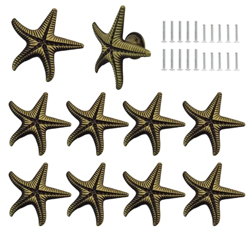 Antique Drawer Knobs & Pulls – 10-Pack Vintage Decorative Cabinet Hardware (Bee, Flower, Butterfly, Starfish Designs) (Starfish Design) - style: Starfish Design