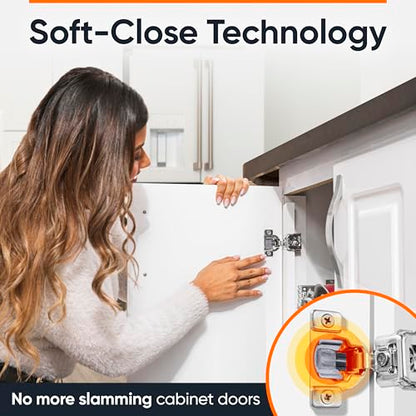 Decobasics 4 Pack Soft Close Cabinet Hinges 1-1/2" Overlay for Kitchen Cabinet Doors, Slow Self-Closing Concealed Hidden Hinges for Face Frame –Stainless Steel, 3-Way Adjustable & Quiet Close Damper - size: 1-1/2 Inch