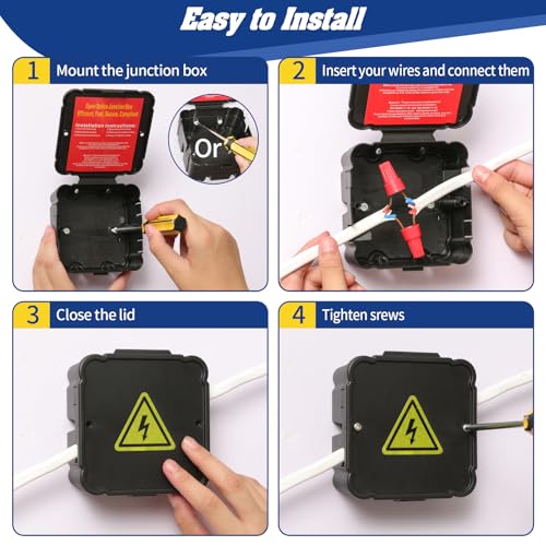 Black Open Splice Junction Box (1 Pack)，Open Splices Repair Open Splices, 5 Second Installation Splice Box, Wire Electrical Junction Box with Cover V0 Flame Retardant Rating(Highest Level) (1)
