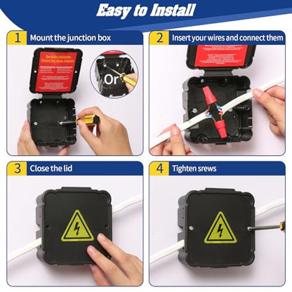 Black Open Splice Junction Box (1 Pack)，Open Splices Repair Open Splices, 5 Second Installation Splice Box, Wire Electrical Junction Box with Cover V0 Flame Retardant Rating(Highest Level) (1)