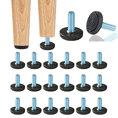 WAFJAMF 20 PCS M6 Thread Adjustable Furniture Levelers Screw in Threaded, Adjustable Levelers Feet Screw On Furniture Glide Leveling for Table, Chair, Furniture Legs - size: 20