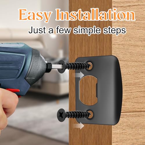 EATAKWARD 12 PCS Stainless Steel Deadbolt Covers Door Reinforcement Kit, Door Strike Plate, Black Deadbolt Strike Plate for Residential and Commercial Use (Rounded Corners) - style: Rounded Corners