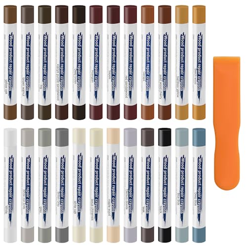 24PCS Furniture Repair Kit, Colorful Wood Filler Stick Floor Scratch Kits, Wooden Repair Wax Sticks for Repairing Scratches