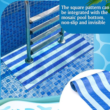 Drydiet Pool Step Mat Above Ground Ladder Mat, Swimming Protective Nonslip Step Pad with Texture, Pool Essentials Accessories for Floor Liners and Stairs, Blue and White Stripes (36 x 16 Inch) - size: 36 x 16 Inch