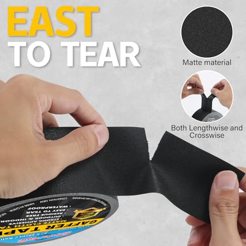 Black Gaffers Tape 2 Inch x 30 Yards - Heavy Duty, Waterproof, No Residue, Non-Reflective, Easy Tear Gaffers Stage Tape - Multipurpose