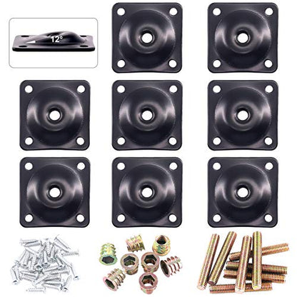 Glarks 8 Sets Black Furniture Leg Mounting Plates Set, 8Pcs 12 Degree Leg Attachment Plates with 40pcs 5/16" Hanger Bolts Screws for Furniture Sofa Couches Seats (12 Degree)