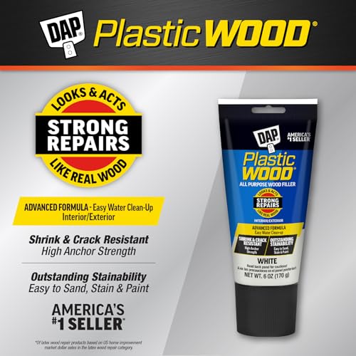 DAP Plastic Wood All Purpose Latex Wood Filler, White, 6 Oz - Packaging May Vary (Pack of 6) - color: White, size: 6 Oz. (Pack of 6), style: Plastic Wood