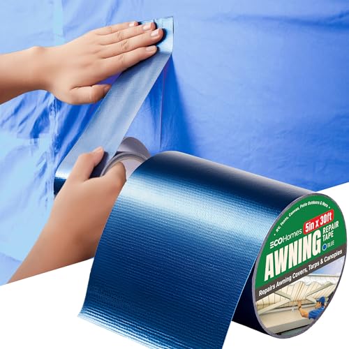 Awning Covers & Tarp Repair Tape - Waterproof Self Adhesive Patch Repair Kit | Patch Tapes for Awnings, Outdoor Canopies, Patio Window Awnings, Gazebos, Tents, RV, Canvas, Boat Covers (Blue, 5 Inch) - color: Blue, size: 5 Inch By 30 FT