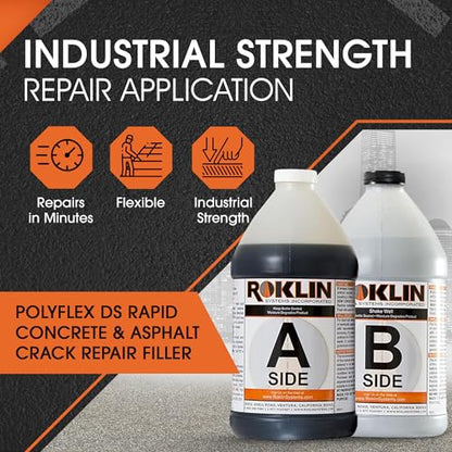 Roklin Systems, Inc. - PolyFlex DS Concrete Crack Filler, Quick-Drying Asphalt Crack Sealer, Floor/Wall Repair Patch Kit Essential, 3 gallons (1 ½ gallons x 2 - Side A & B), Gray - color: Gray, size: 3 Gallon