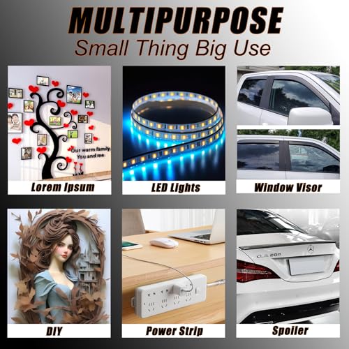 PHIXBEAR 0.2in Double Sided Tape Heavy Duty, Thickening, No Damage, Textured Surfaces Friendly, for LED Strips, Car Decoration, Rain Visor, Spoiler, Walls, and Posters