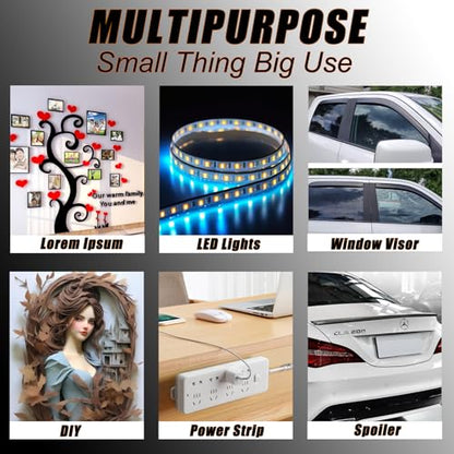 PHIXBEAR 0.2in Double Sided Tape Heavy Duty, Thickening, No Damage, Textured Surfaces Friendly, for LED Strips, Car Decoration, Rain Visor, Spoiler, Walls, and Posters