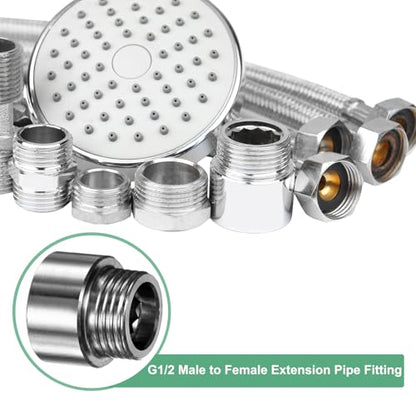 M METERXITY Shower Head Extension Arm, Stainless Steel G1/2 Male to Female Extension Pipe Fitting Adapter with PTFE Thread Seal Tape for Shower/Faucet, Pipe Plumbing Coupler 1"/25mm 2-Pack - size: 1"/25mm