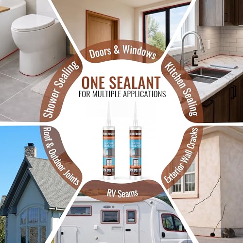 2 Pack Black Silicone Caulk, Neutral Black Caulking Waterproof, 10.1OZ Silicone Sealant for Filling Gaps and Cracks, Shower, Bathroom, Windows & Doors, Bathtub, RV, Pest Entry Blocking