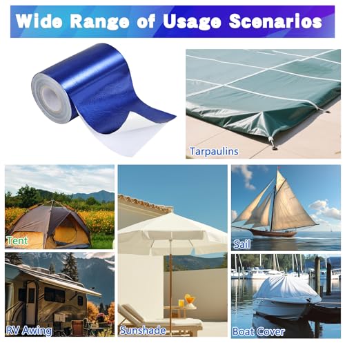 4.5Inch × 40FT RV Awning Repair Tape with Scissors, Outdoor Heavy Duty Repair Tape for Tarp, Tent, Boat Cover, Canvas, Sail Tape, Waterproof, UVproof and Heat-resistant Tear Repair Pctch Kit (1, Blue) - color: Blue