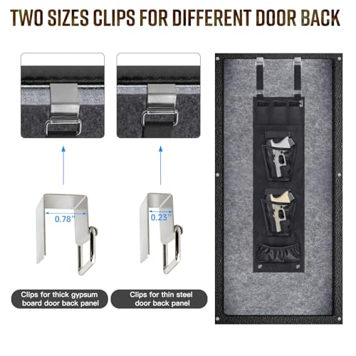 Gun Safe Door Organizer,Handgun Hanger with Elastic Triple Mag Pouch and Mesh Organizer Pockets,Gun Safe Accessories Gun Cabinet Storage,Easy to Install 9.2W*32H Inch