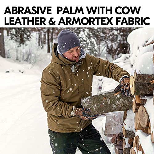 Vgo... 1 Pair -20℃/-4°F COLDPROOF,Winter Work Leather Gloves,Impact Gloves,Anti-Vibration,Water Resistant(CA7722FW) - color: Brown, size: Medium