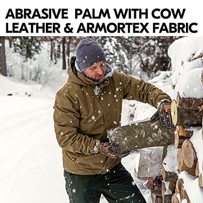 Vgo... 1 Pair -20℃/-4°F COLDPROOF,Winter Work Leather Gloves,Impact Gloves,Anti-Vibration,Water Resistant(CA7722FW) - color: Brown, size: X-Large