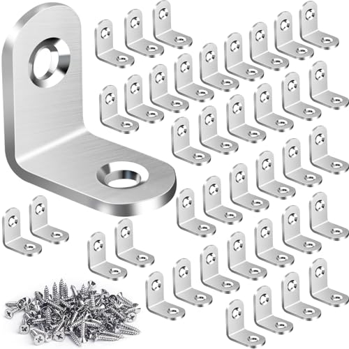 40PCS L Bracket Corner Brace Sets, Stainless Steel L Brackets for Wood Shelves, 90 Degree Right Angle Bracket with 80 Screws, Metal Corner Brackets for Furniture Cabinet Drawer Chair (0.79 x 0.79 in) - color: Silver, size: 40PCS | 20x20MM