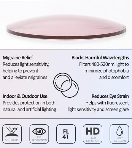 Calabria 91348 Pink FL-41 Tinted BiFocal Safety Glasses +1.50 Fluorescent Blue Light Sensitivity Indoors Outdoor Photophobia - color: Fl-41 Pink