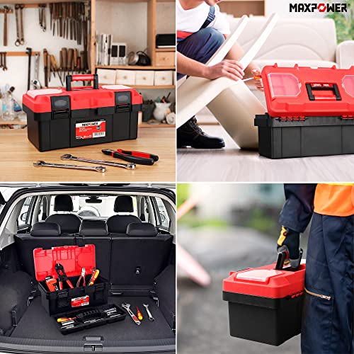 MAXPOWER Tool Box 16 inch, Plastic Small Tool Box with Latch and Removable Tray, Lockable Toolbox for Home - style: 16" red